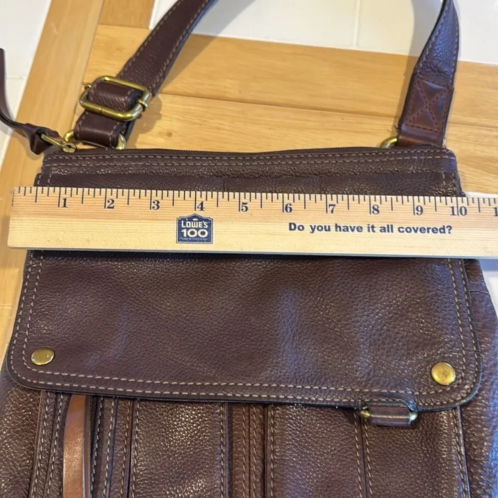 Fossil Vintage Brown Morgan Pebbled Leather Snap Flap & Zip Crossbody Bag